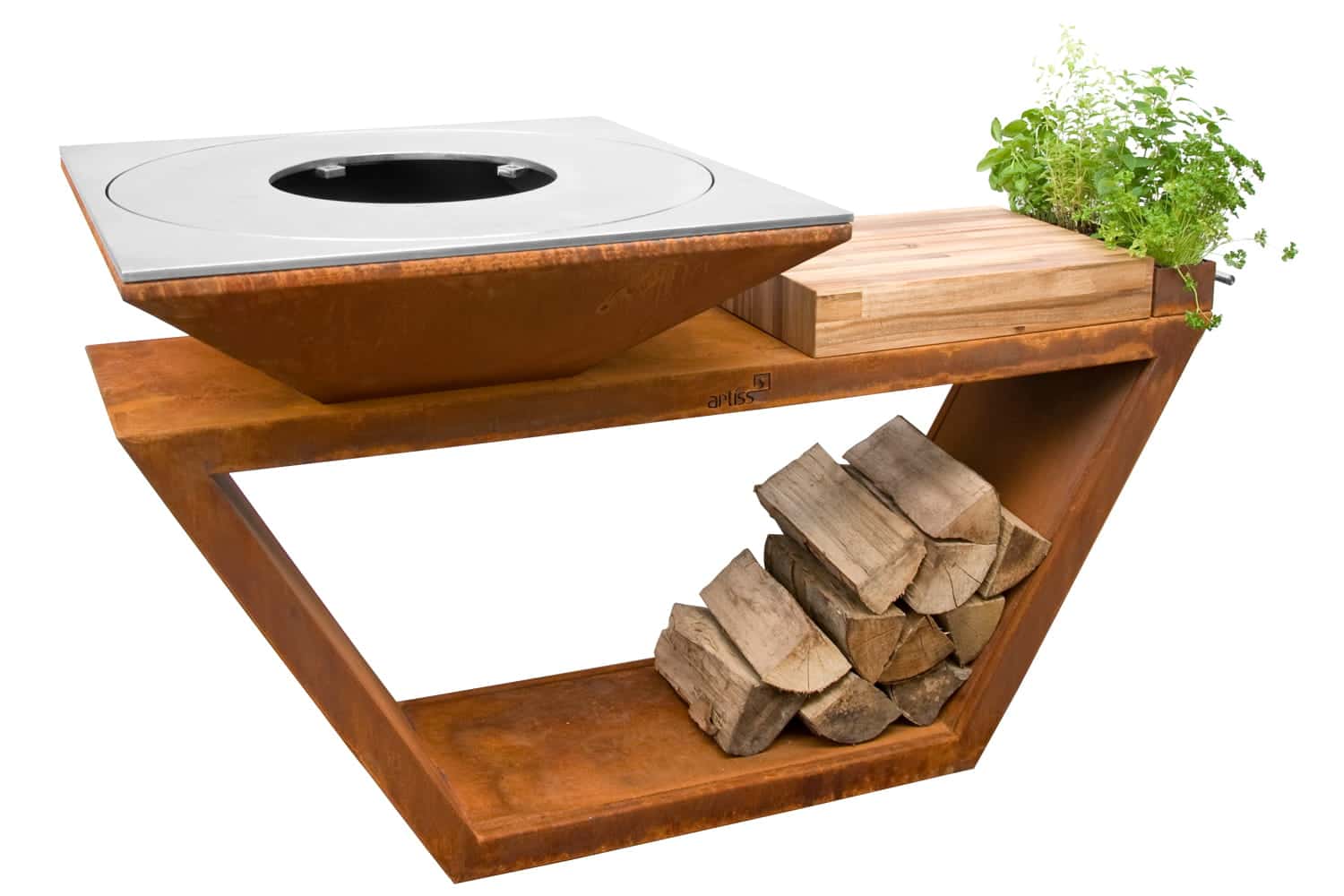 Artiss Feuerstelle G4 Corten 5901592605046 mit Kochplatte - Garten und Feuer