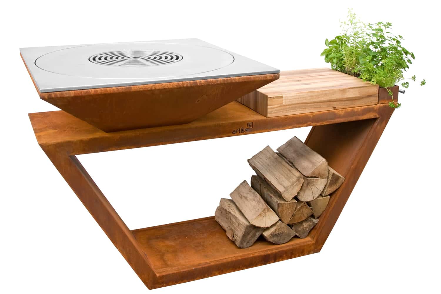 Artiss Feuerstelle G4 Corten 5901592605046 mit Kochplatte 4 - Garten und Feuer