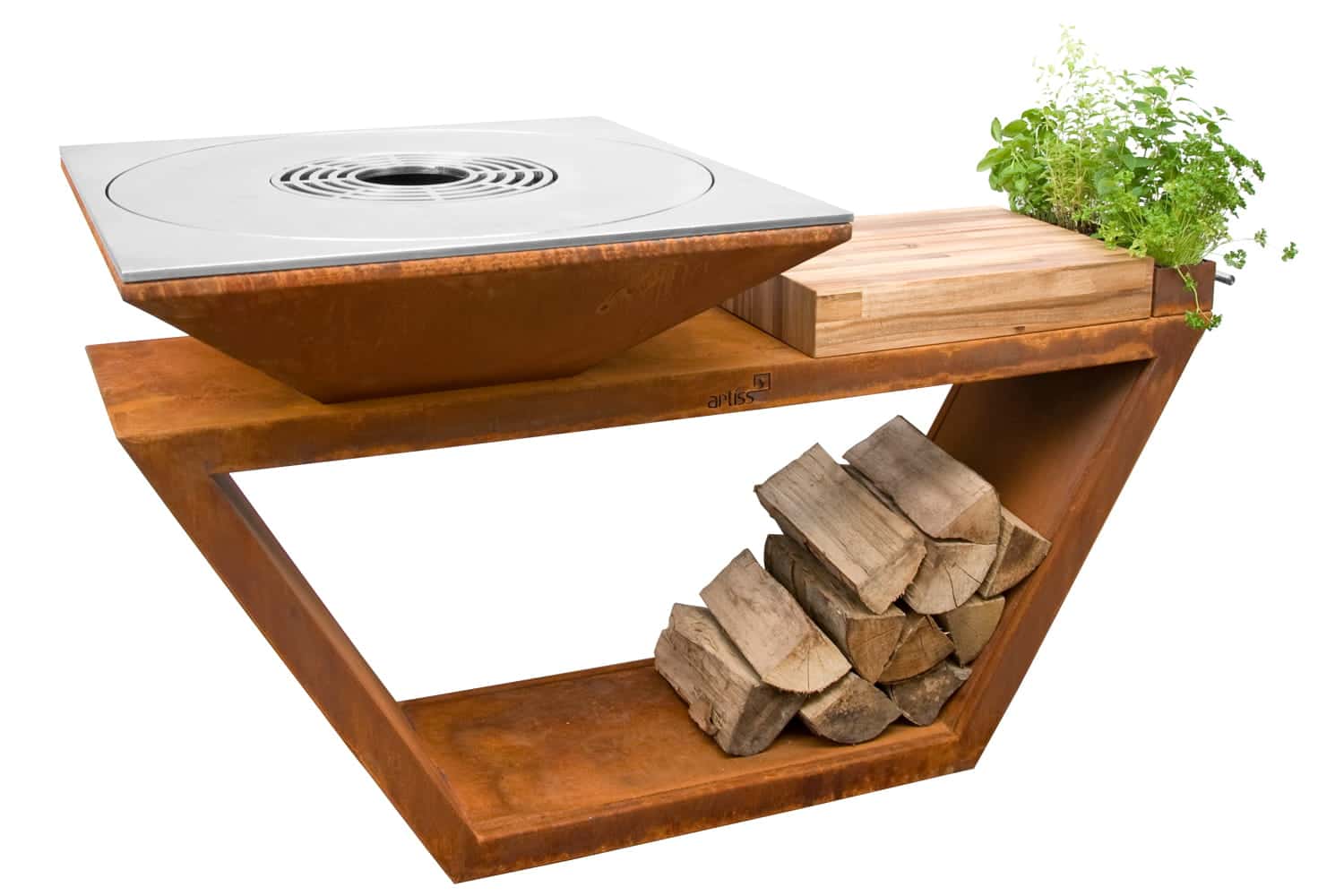 Artiss Feuerstelle G4 Corten 5901592605091 mit Kochplatte - Garten und Feuer