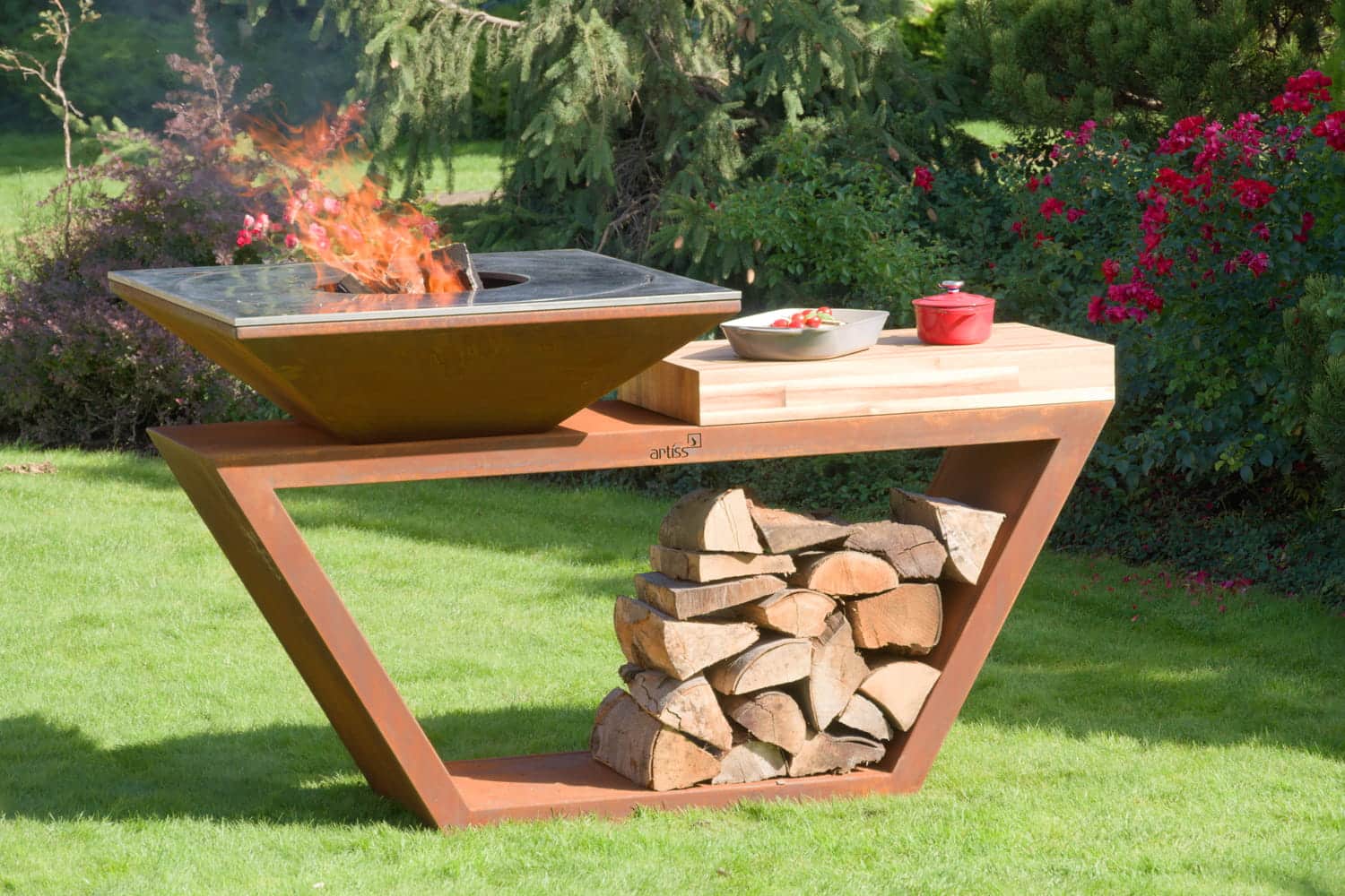 Artiss Feuerstelle G4 Corten 5901592605268 mit Kochplatte 4 - Garten und Feuer