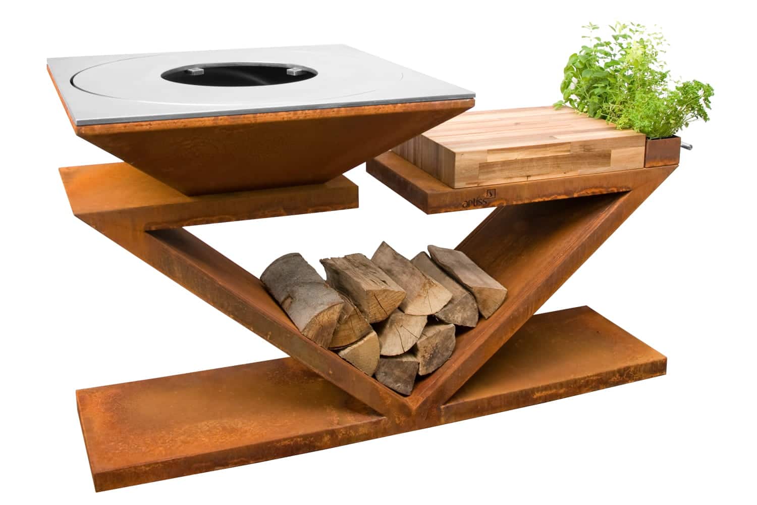 1. Kochplatte aus Carbonstahl / Tischplatte aus Holz