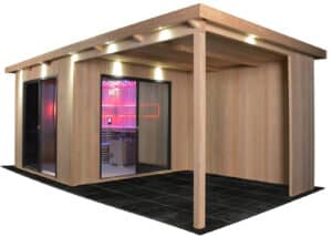 Gartenhaus mit Sauna mit Bio-Kombiofen im Top-Design 6300mm x 3300mm