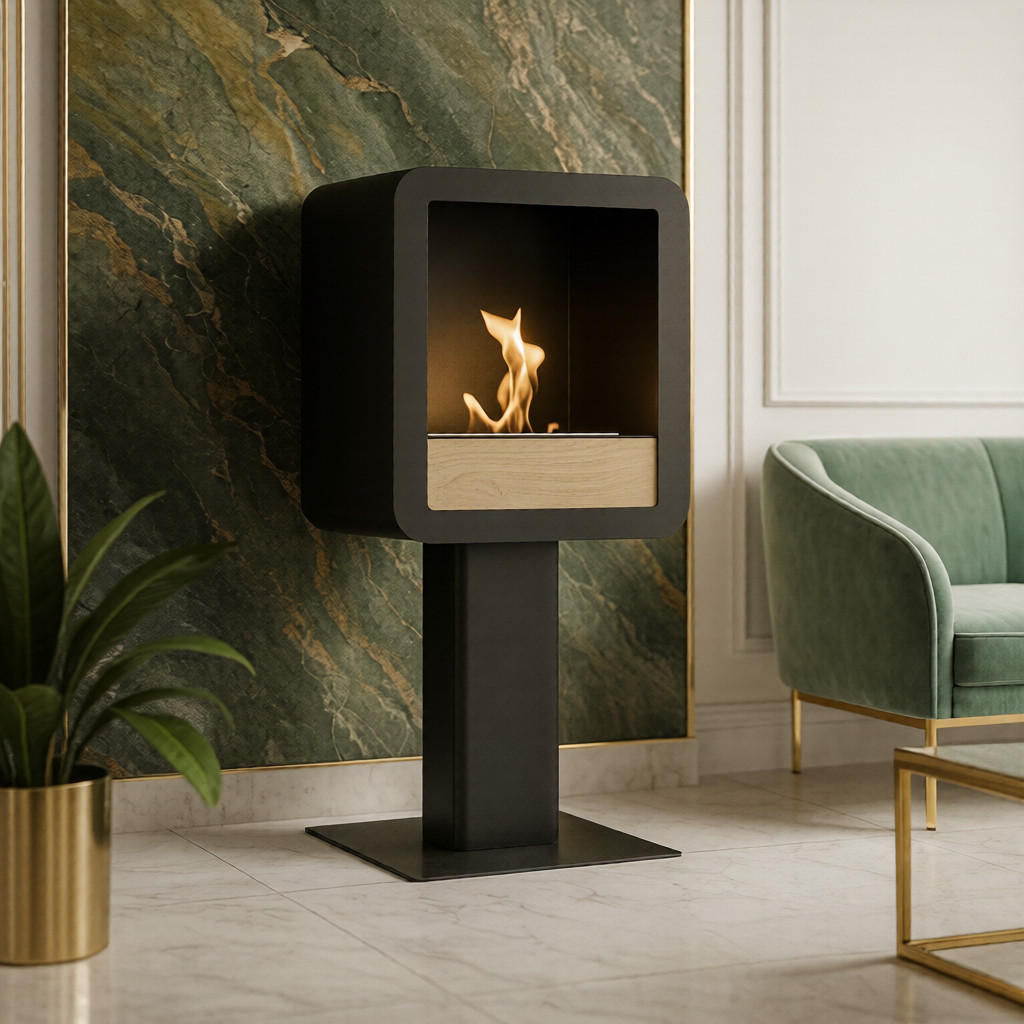 Kratki Bioethanol Standkamin Tetra mit Eichenfront