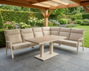 Lesli Living Lounge-Eckset Ohio Crema mit Tisch (höhenverstellbar)
